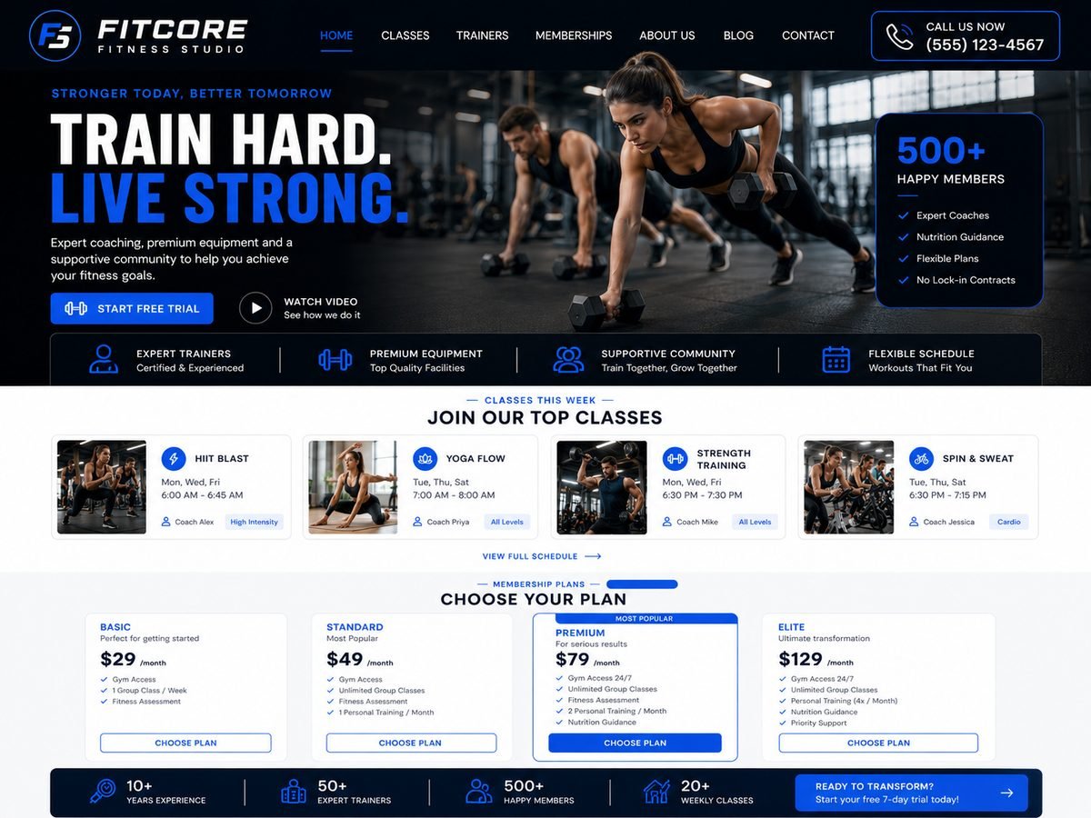 Fitness Studio website design concept