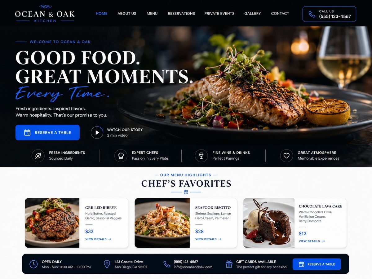 Restaurant website design concept